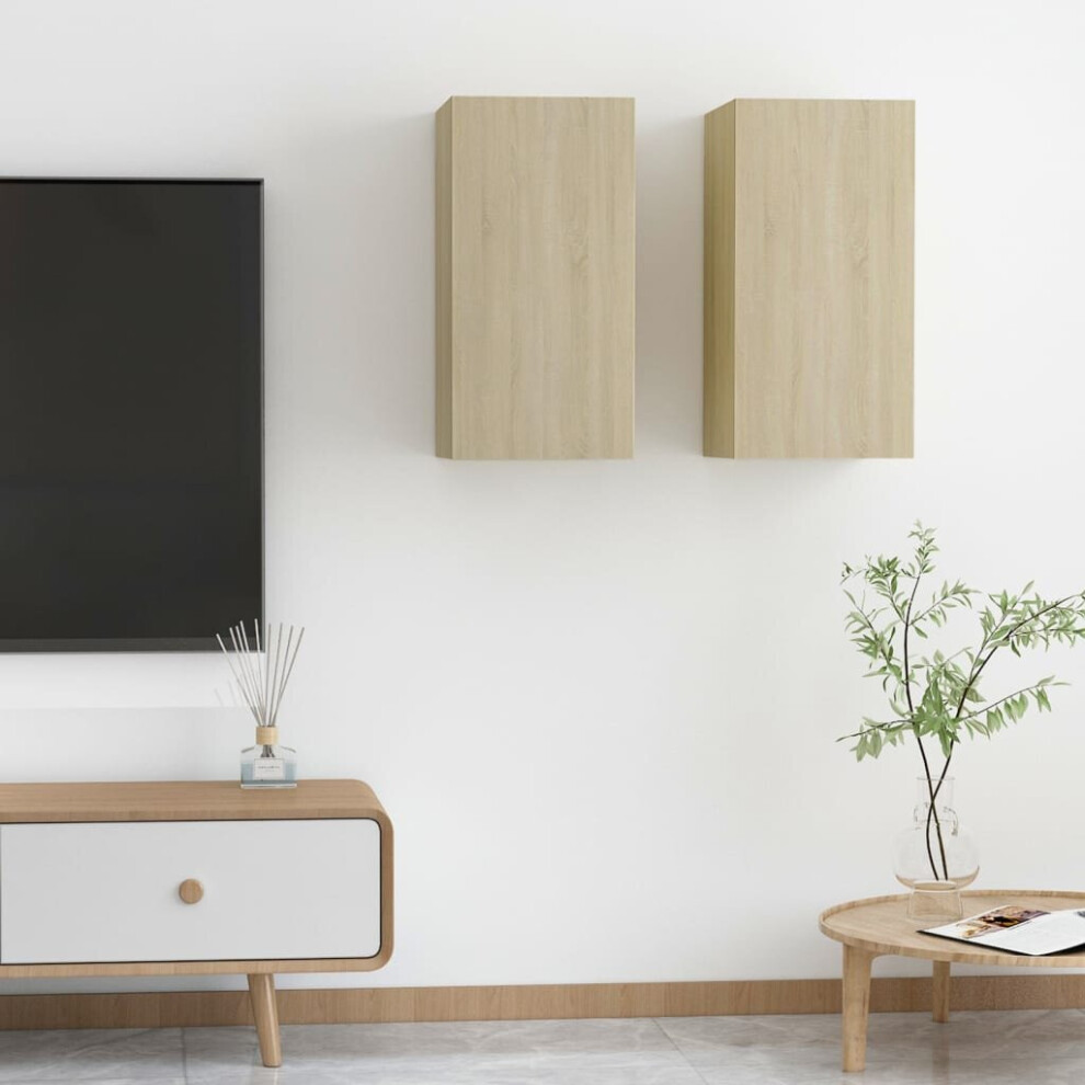 vidaXL 2x TV Cabinets Sonoma Oak Engineered Wood Wall Mounted Stand Indoor