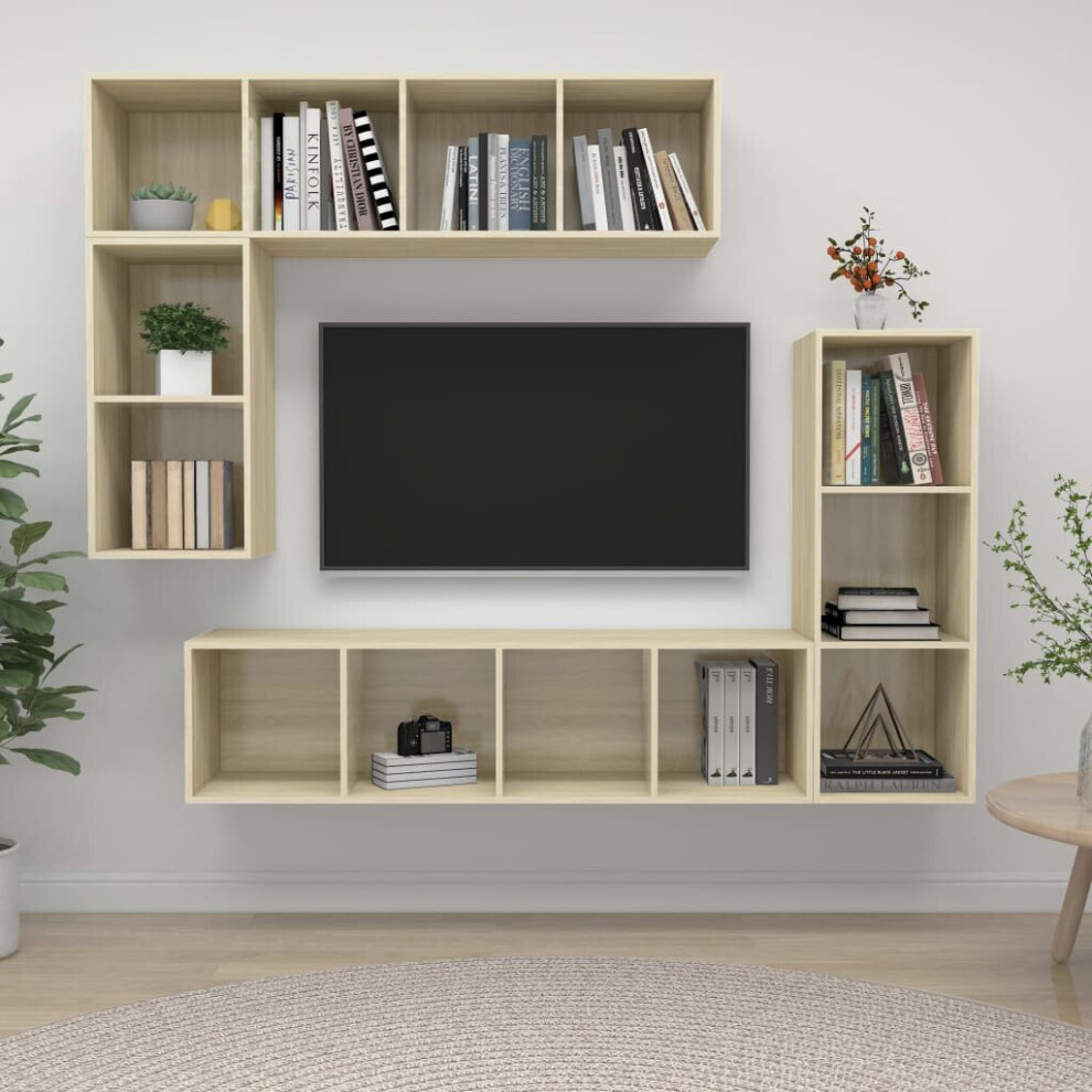 Vidaxl Tv Cabinet Set 4 Piece Sonoma Oak Chipboard Stand Living Room Furniture