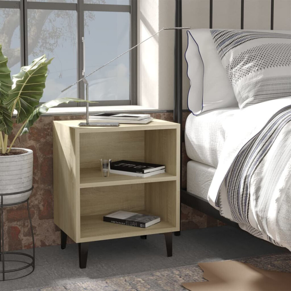 vidaXL Bed Cabinet with Metal Legs Sonoma Oak Side Bedroom Table Nightstand