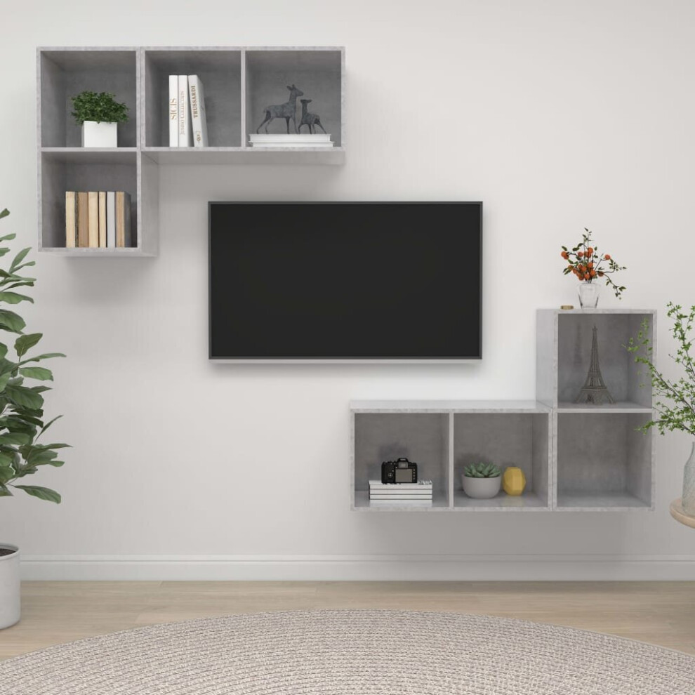 vidaXL 4x Wall Mounted TV Cabinets Concrete Grey Chipboard Indoor Furniture