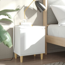 vidaXL 2x Bed Cabinets with Solid Wood Legs White Desk Nightstands Bedroom