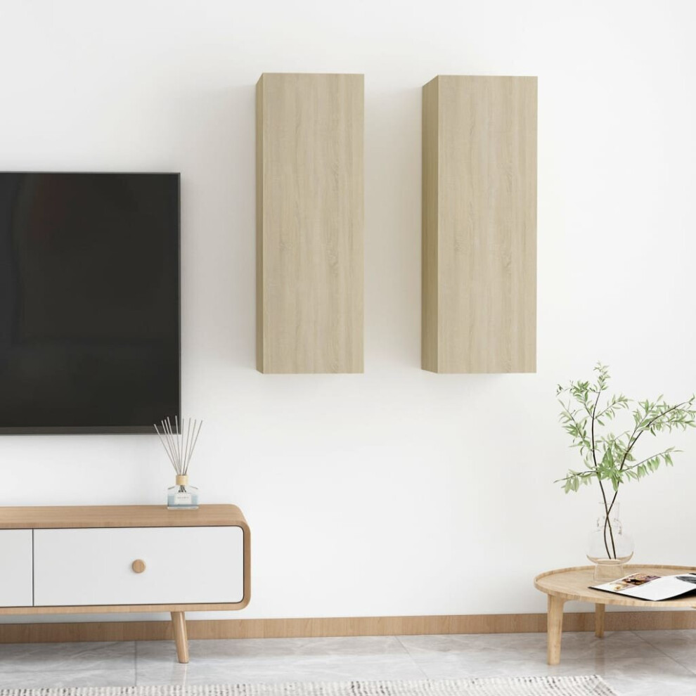 vidaXL 2x TV Cabinets Sonoma Oak Engineered Wood Wall Mounted Stand Indoor