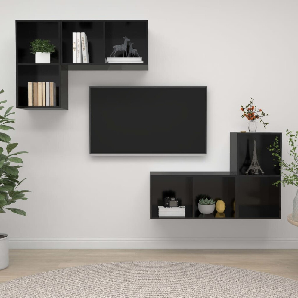 vidaXL 4x Wall Mounted TV Cabinets High Gloss Black Chipboard Living Room