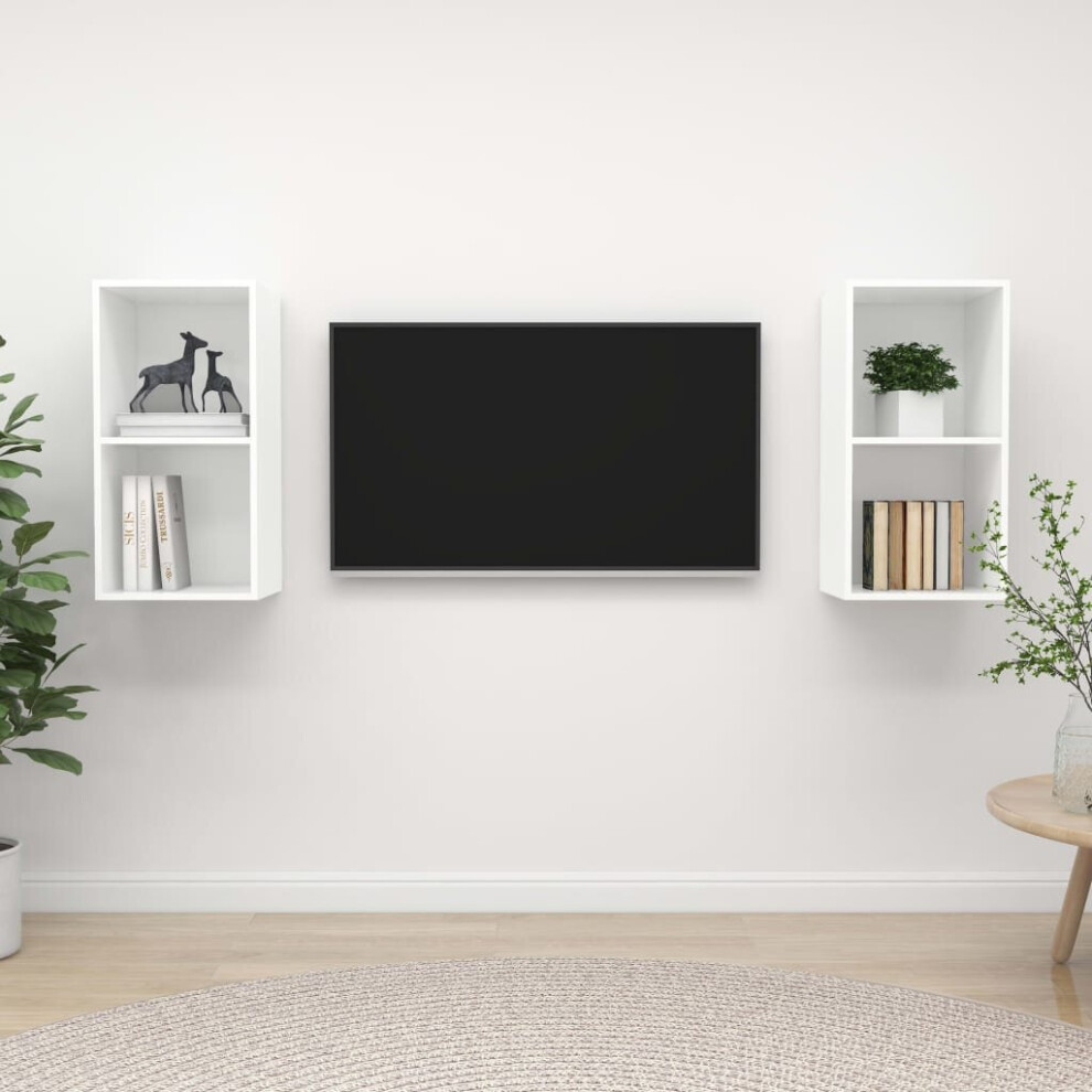 Vidaxl 2X Wall Mounted Tv Cabinets White Engineered Wood Tv Unit Hifi Cabinet