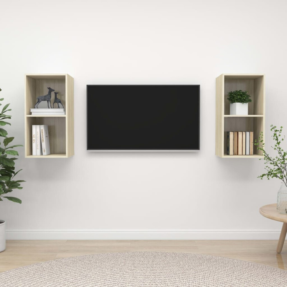 Vidaxl 2X Wall Mounted Tv Cabinets Sonoma Oak Engineered Wood Tv Unit Stand