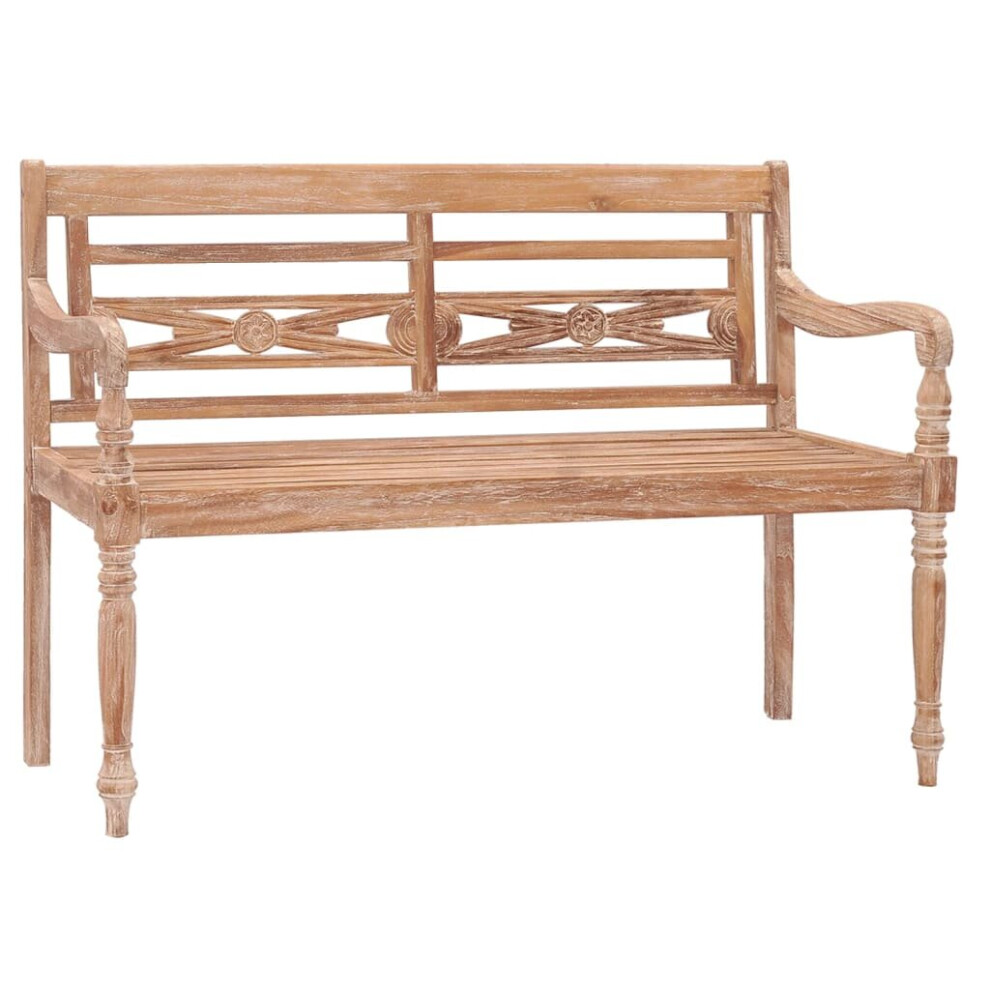 vidaXL Solid Teak Wood Batavia Bench 120 cm White Wash Outdoor Wooden Bench