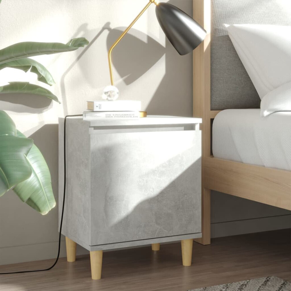vidaXL Bed Cabinet with Solid Wood Legs Concrete Grey Side Table Nightstand