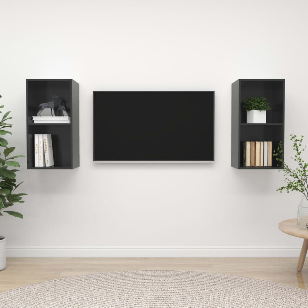 vidaXL 2x Wall Mounted TV Cabinets High Gloss Grey Engineered Wood TV Unit