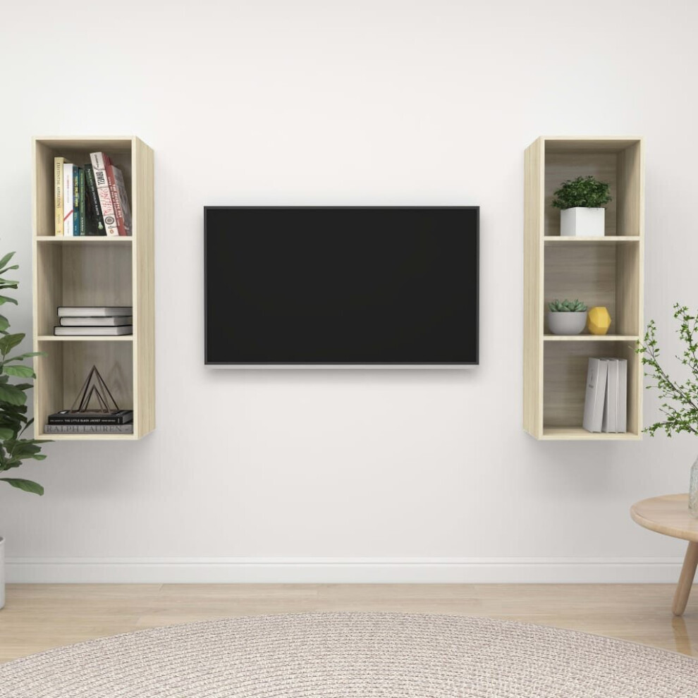 vidaXL 2x Wall Mounted TV Cabinets Sonoma Oak Engineered Wood TV Unit Stand