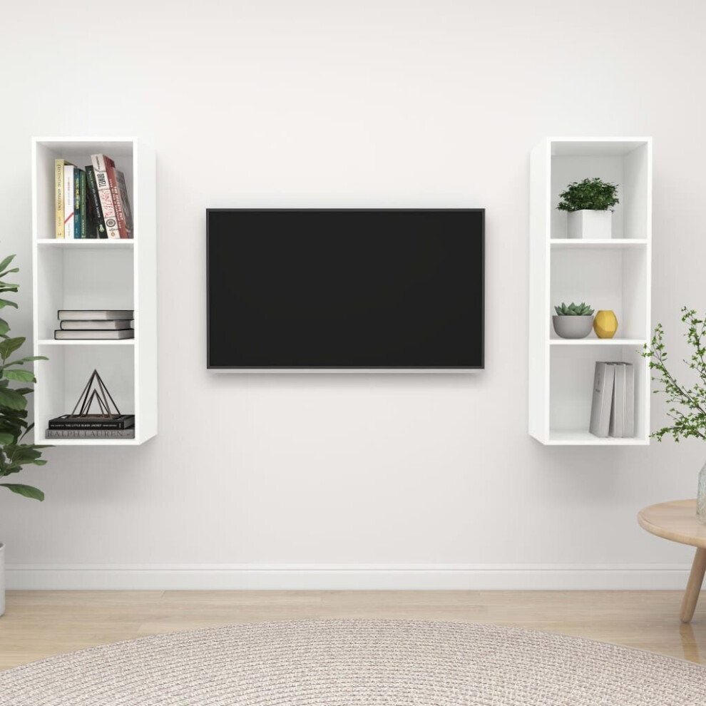 Vidaxl 2X Wall Mounted Tv Cabinets White Engineered Wood Tv Unit Hifi Cabinet