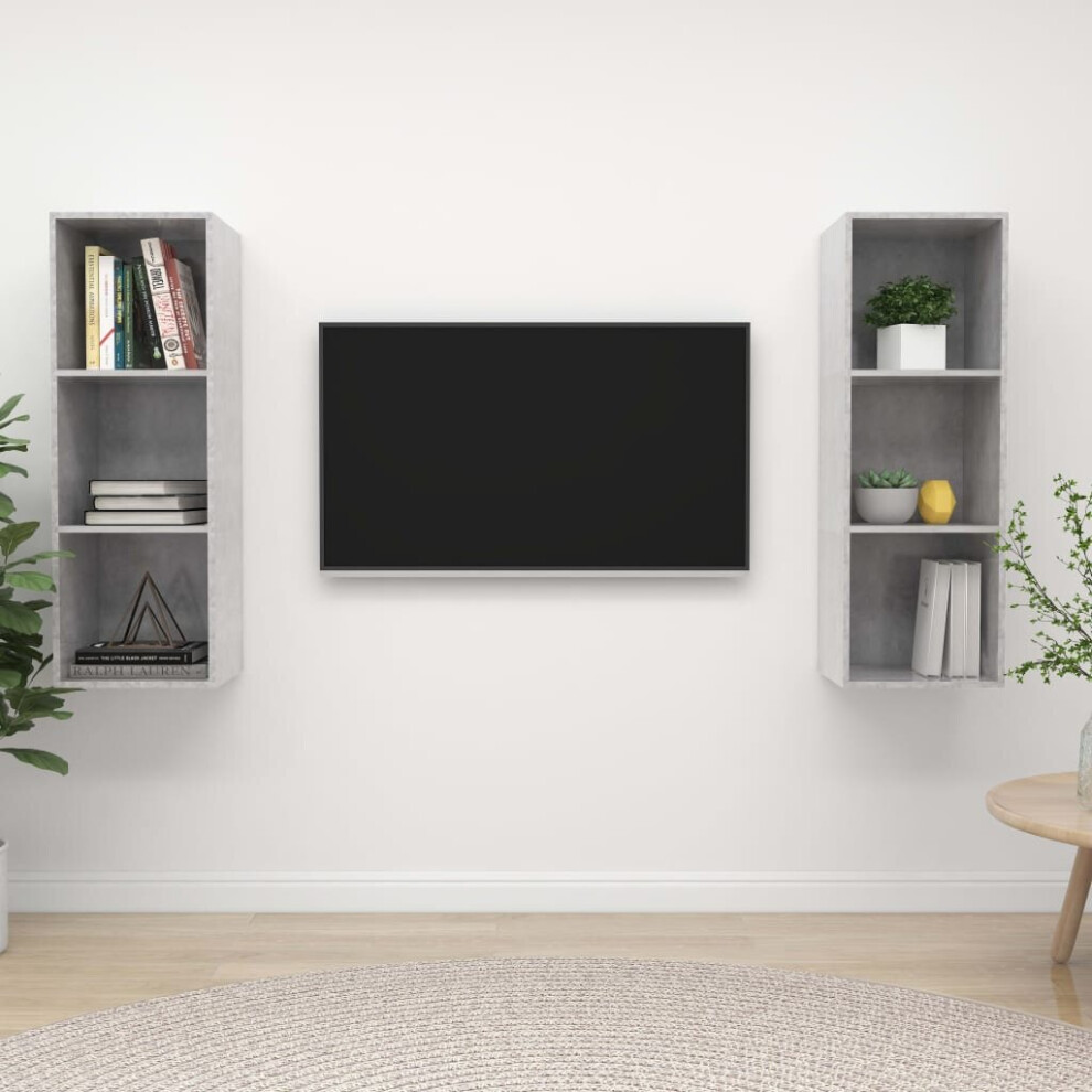 vidaXL 2x Wall Mounted TV Cabinets Concrete Grey Engineered Wood TV Unit Stand