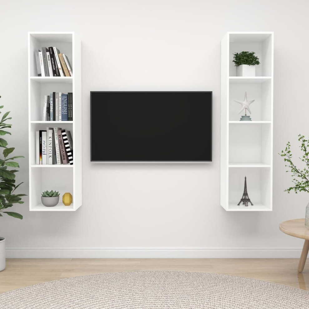 vidaXL 2x Wall Mounted TV Cabinets White Engineered Wood Hifi TV Stand Unit