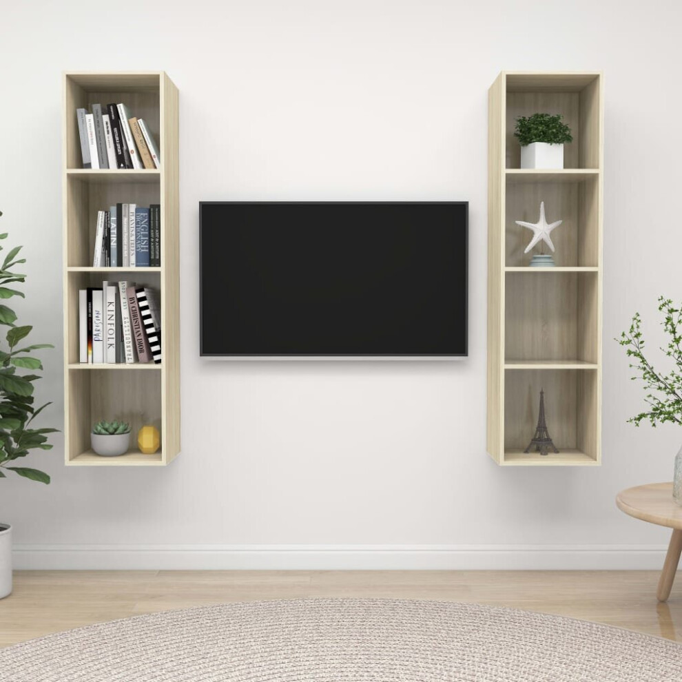 Vidaxl 2X Wall Mounted Tv Cabinets Sonoma Oak Engineered Wood Stereo Cabinet