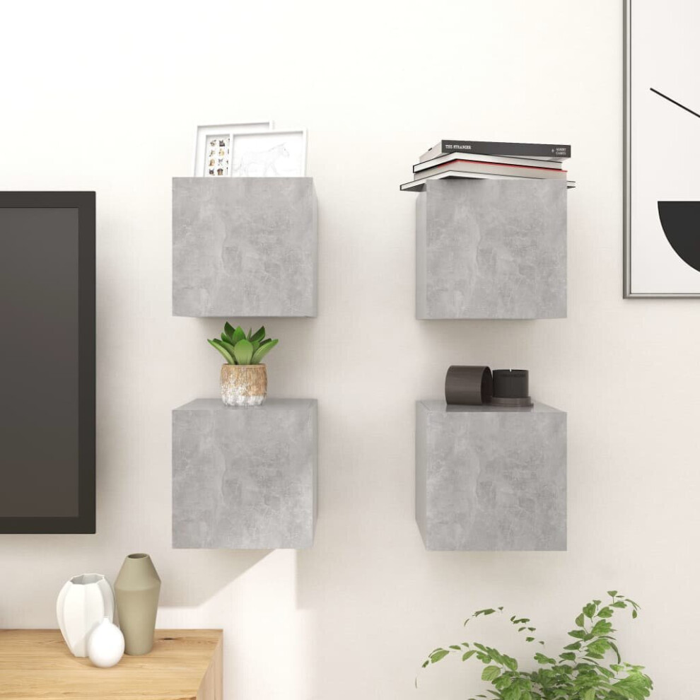 Vidaxl 4X Wall Mounted Tv Cabinets Concrete Grey Floating Cupboards Furniture