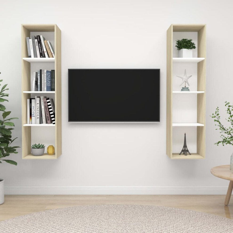 vidaXL 2x Wall Mounted TV Cabinets White & Sonoma Oak Engineered Wood TV Unit