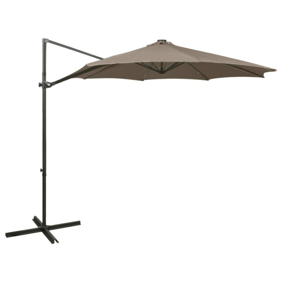 vidaXL Cantilever Umbrella with Pole and LED Lights Taupe 300 cm Sunshade