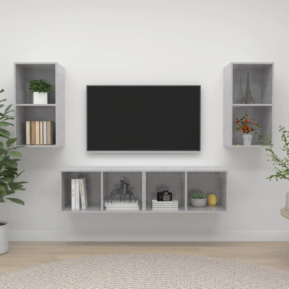Vidaxl 4X Wall Mounted Tv Cabinets Concrete Grey Chipboard Indoor Furniture
