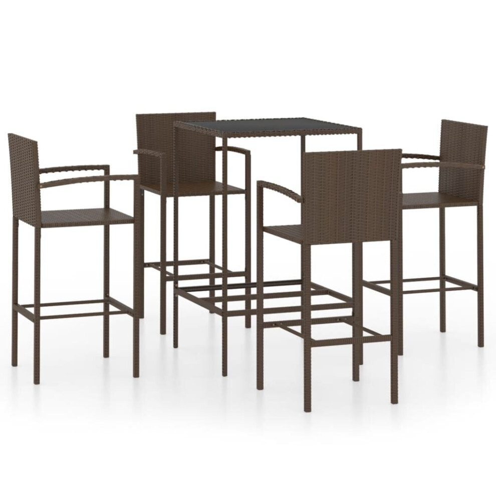 vidaXL Garden Bar Set 5 Piece Poly Rattan Brown Outdoor Furniture Table Chairs