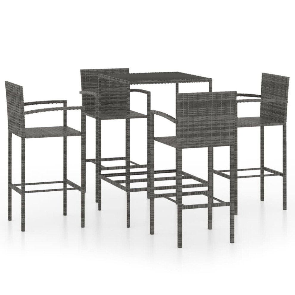 vidaXL Garden Bar Set 5 PiecePoly Rattan Grey Outdoor Furniture Table Chairs