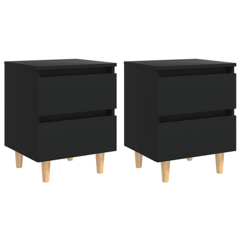 Vidaxl 2X Bed Cabinets With Solid Pinewood Legs Black Bedroom Nightstand Table