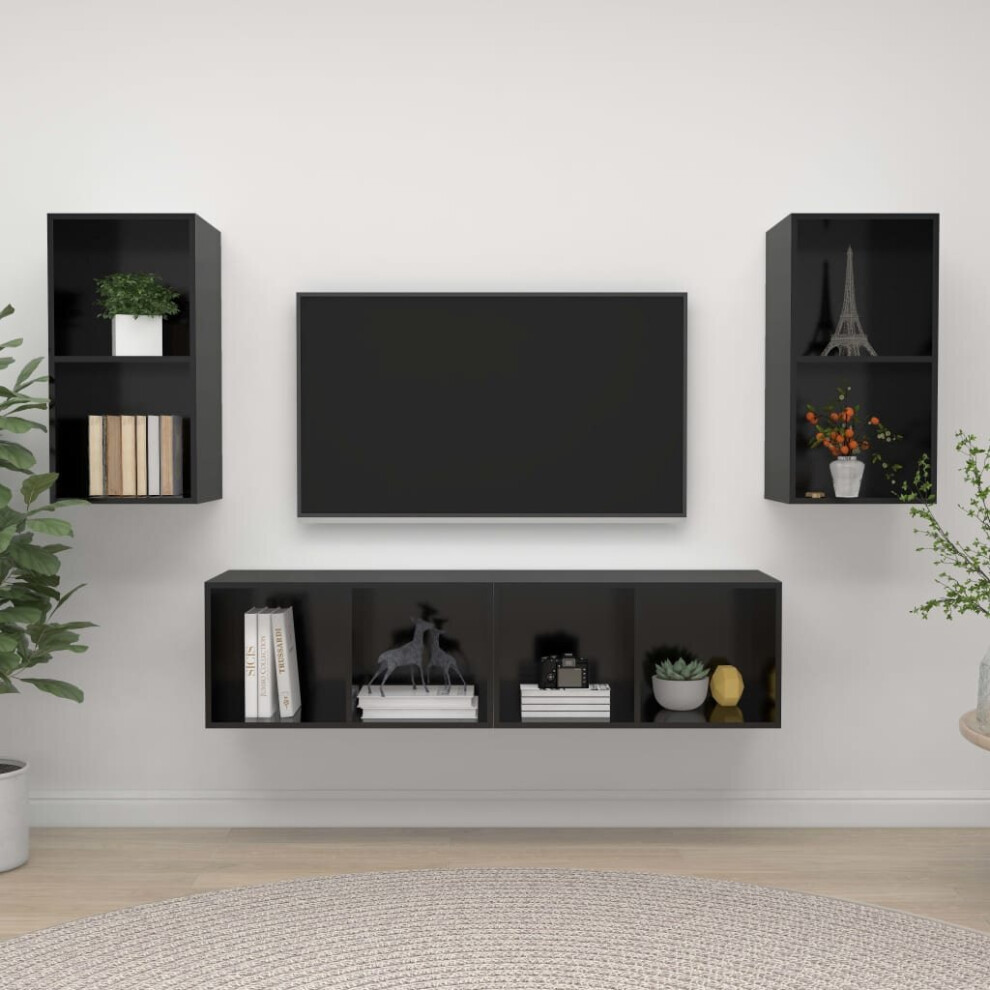 vidaXL 4x Wall Mounted TV Cabinets High Gloss Black Chipboard Living Room