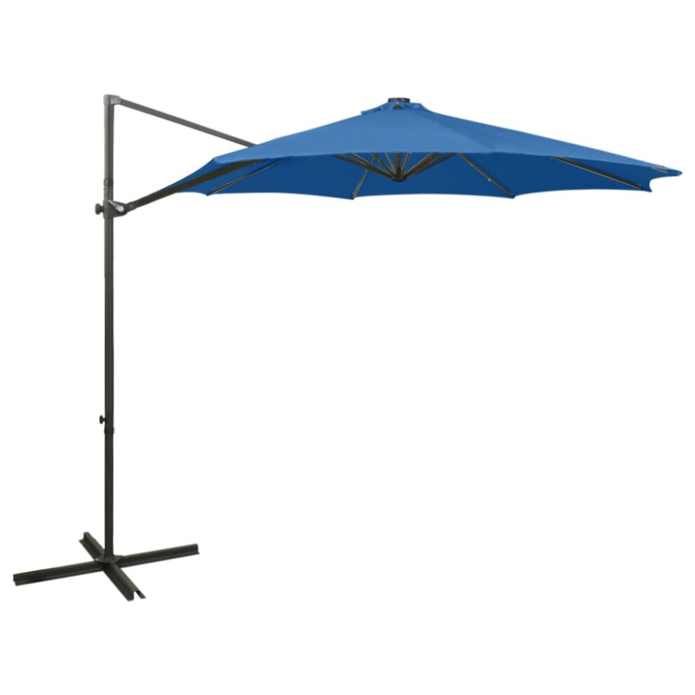 vidaXL Cantilever Umbrella With Pole And LED Lights Azure Blue 300 Cm Sunshade