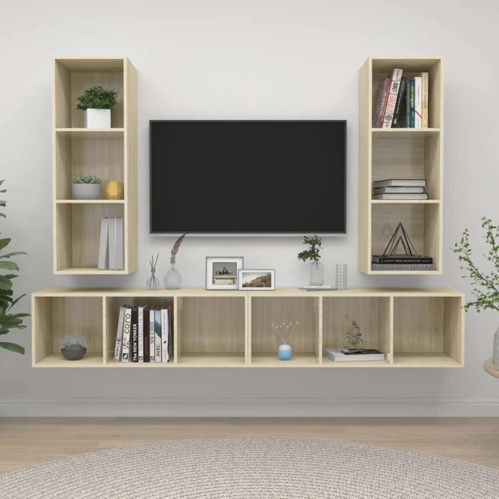 Vidaxl 4X Wall Mounted Tv Cabinets Sonoma Oak Chipboard Living Room Furniture Brown