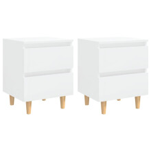 vidaXL 2x Bed Cabinets with Solid Pinewood Legs High Gloss White Nightstand