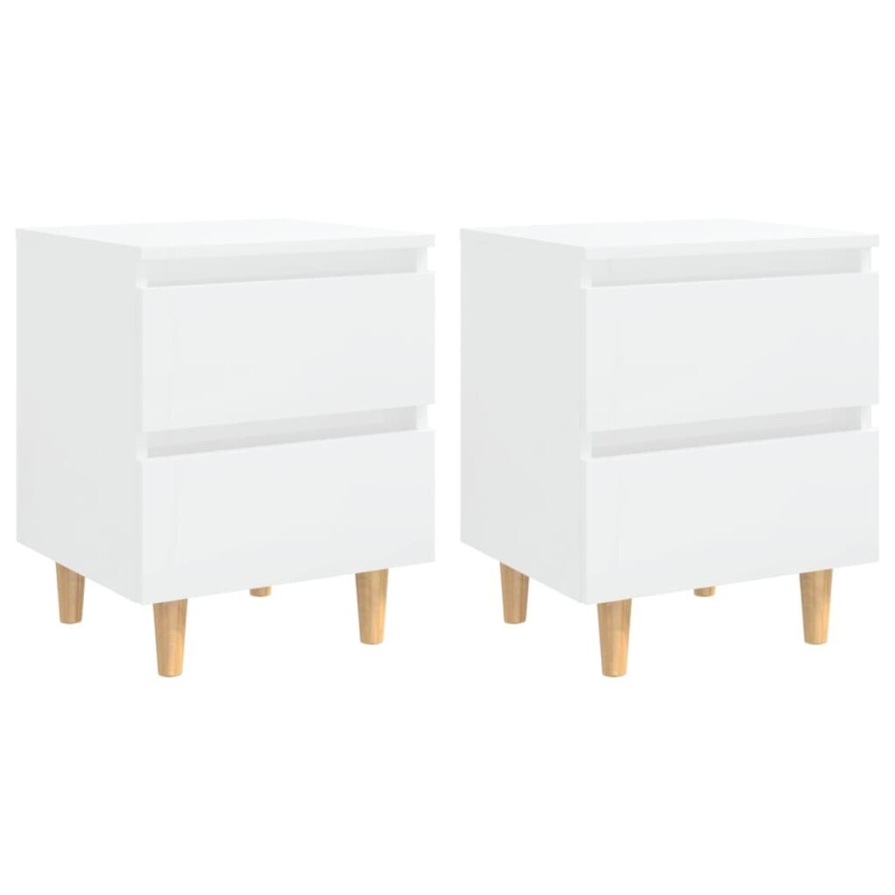 vidaXL 2x Bed Cabinets with Solid Pinewood Legs High Gloss White Nightstand