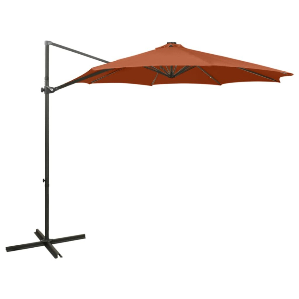 vidaXL Cantilever Umbrella with Pole and LED Lights Terracotta 300 cm Sunshade