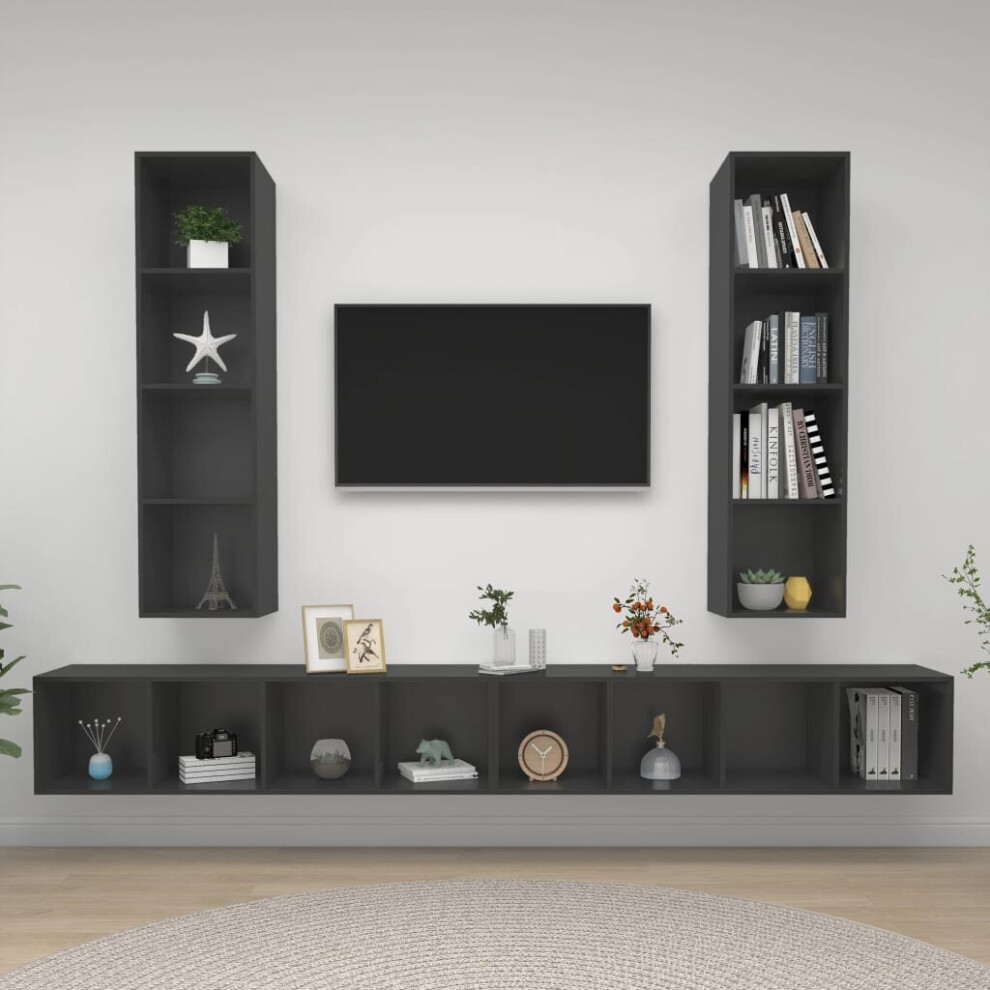 vidaXL 4x Wall Mounted TV Cabinets Grey Chipboard Hifi Stand Unit Living Room