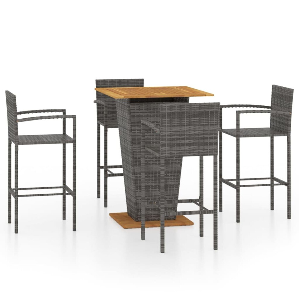 vidaXL Garden Bar Set 5 Piece Grey Outdoor Furniture Bistro Table And Chairs