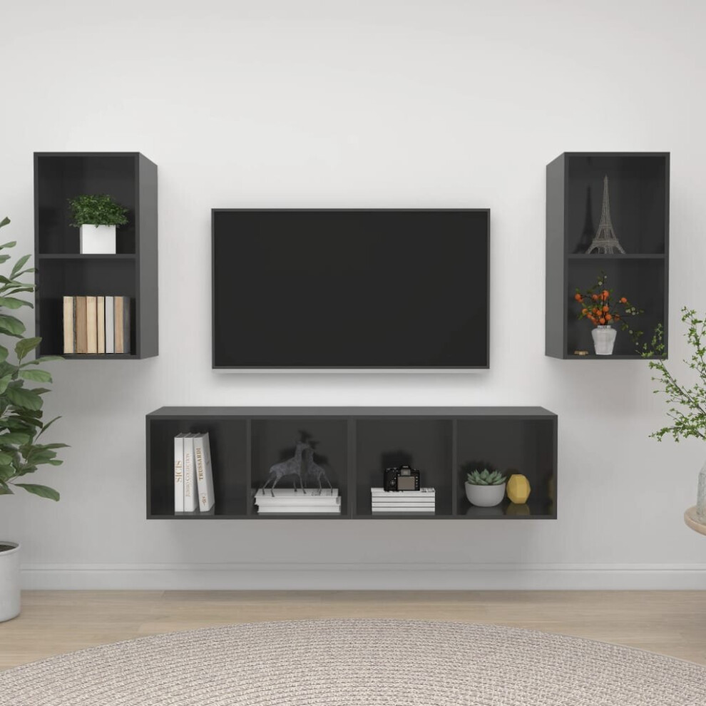 vidaXL 4x Wall Mounted TV Cabinets High Gloss Grey Engineered Wood TV Unit