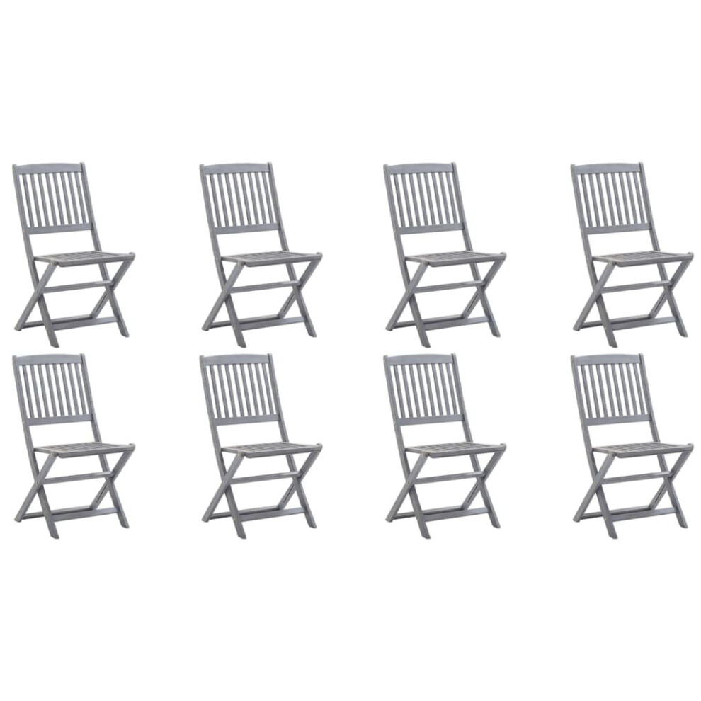 Vidaxl 8X Solid Acacia Wood Folding Outdoor Chairs Garden Seating Backyard Grey