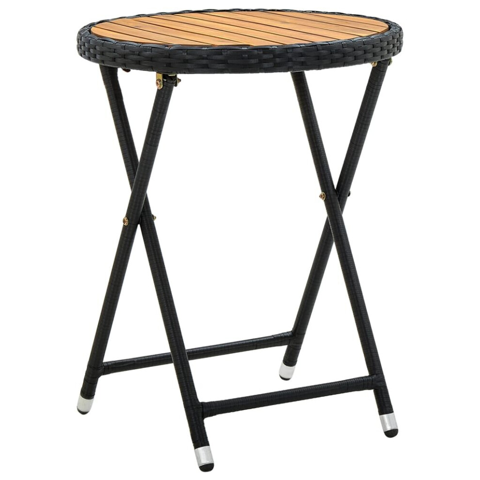 Vidaxl Solid Acacia Wood Tea Table Black 60 Cm Poly Rattan Outdoor Furniture