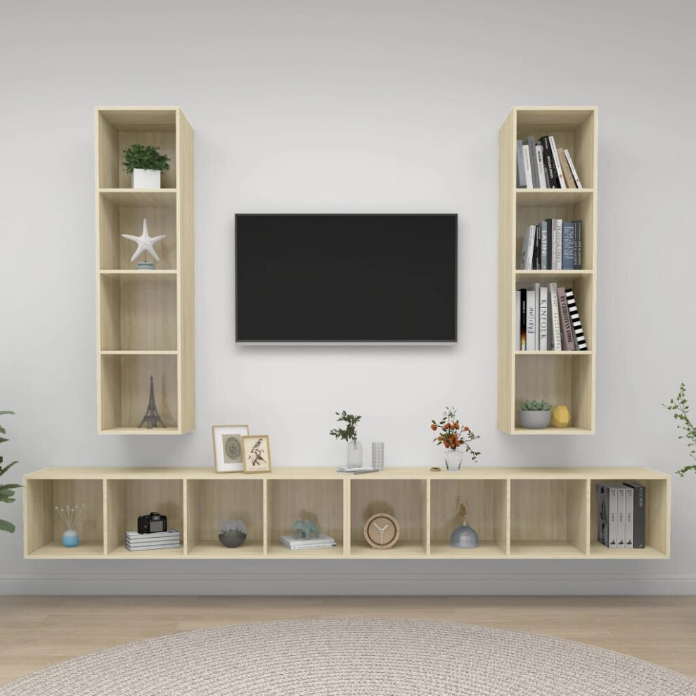 vidaXL 4x Wall Mounted TV Cabinets Sonoma Oak Chipboard Living Room Furniture