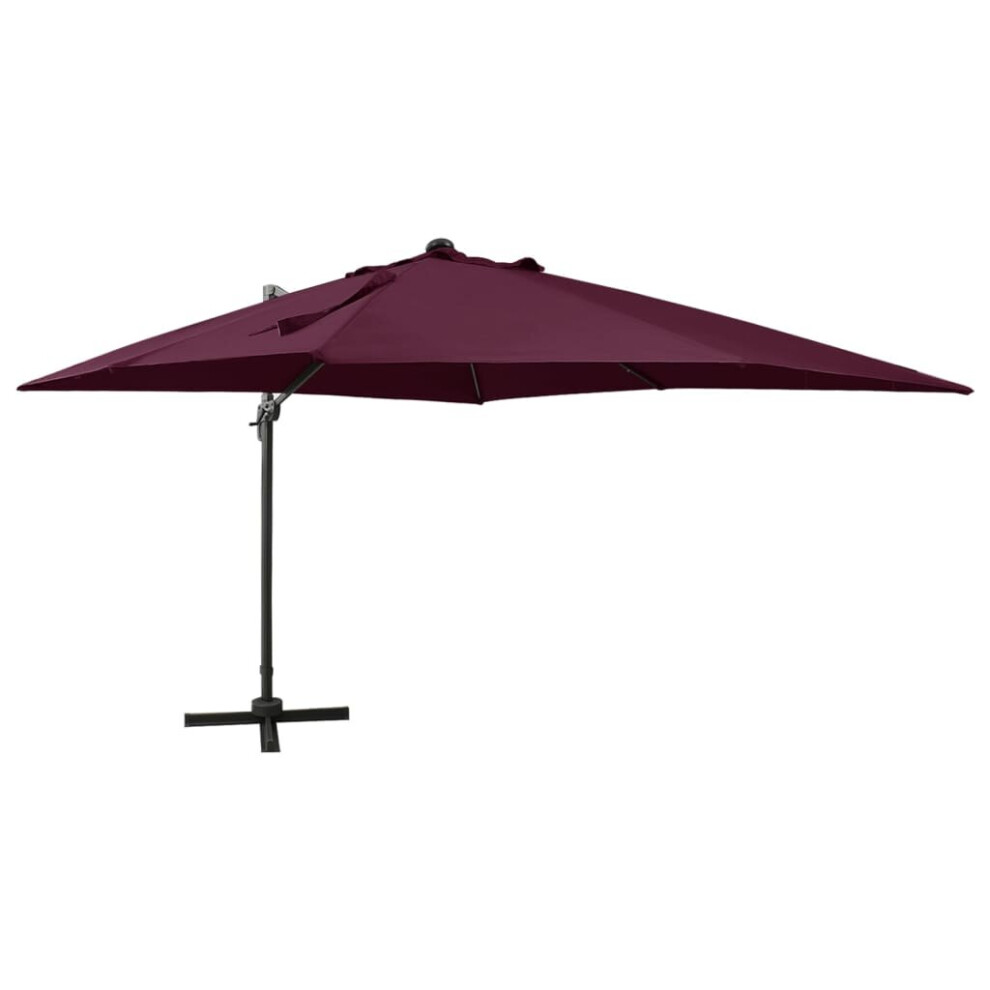 vidaXL Cantilever Umbrella With Pole And LED Lights Bordeaux Red 300 Cm Canopy