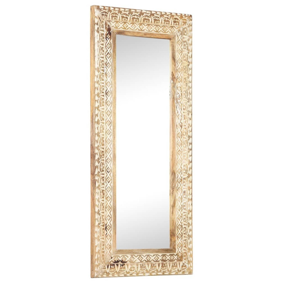vidaXL Solid Mango Wood Hand-Carved Mirror 110x50x2.6 cm Wall Makeup Decoration