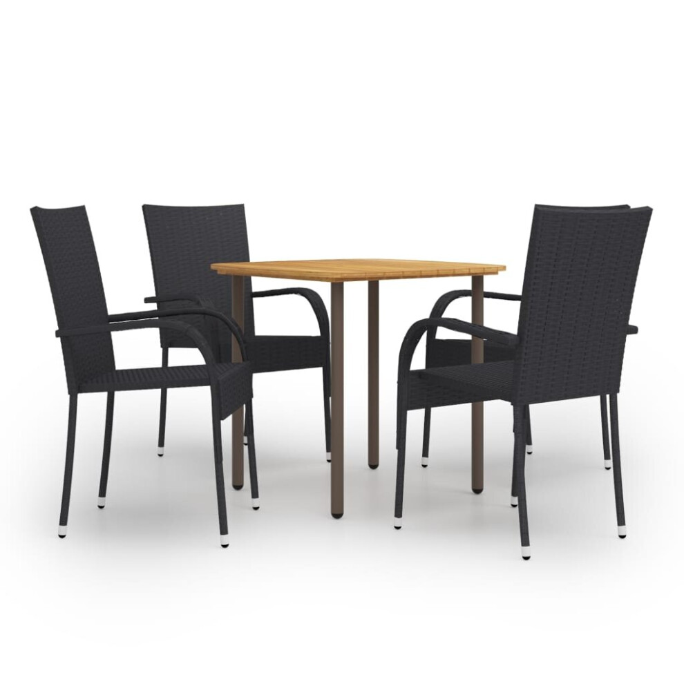 vidaXL Garden Dining Set 5 Piece Black Poly Rattan Outdoor Table And Chair