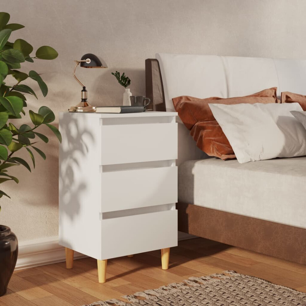 vidaXL Bed Cabinet with Solid Wood Legs White Side Table Nightstand Bedroom