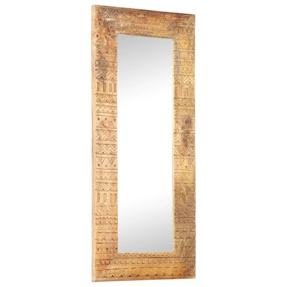 vidaXL Solid Mango Wood Hand-Carved Mirror 110x50x11 cm Wall Makeup Decoration