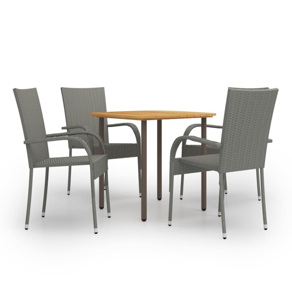 vidaXL Garden Dining Set 5 Piece Grey Poly Rattan Outdoor Table and Chair