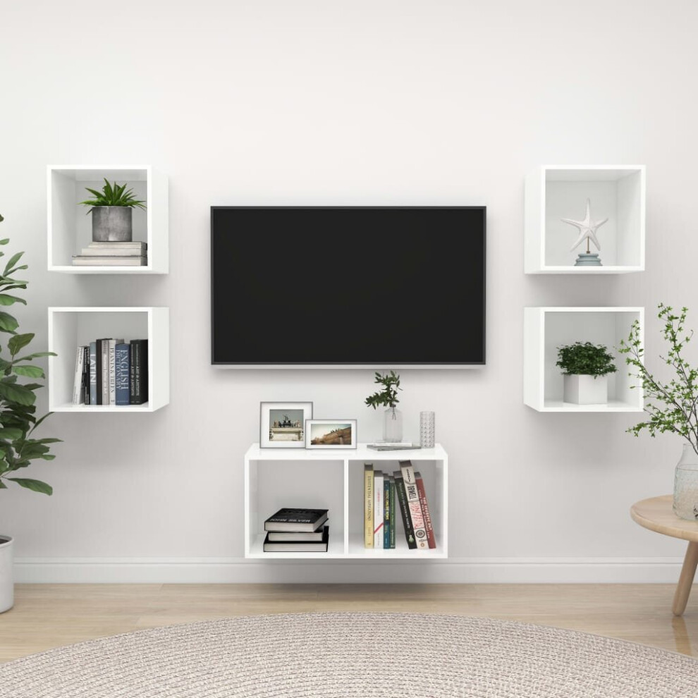 Vidaxl Tv Cabinet Set 5 Piece White Engineered Wood Hanging Tv Unit Cabinet