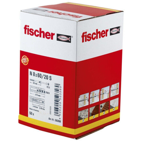 Fischer Fischer Plug with Countersunk Head Set 50 Pieces N 8 x 60/20 S Hammer Bits