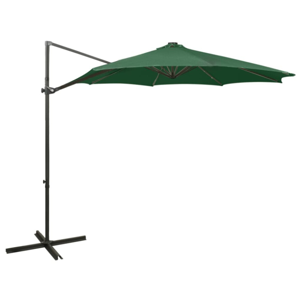 vidaXL Cantilever Umbrella with Pole and LED Lights Green 300 cm Sunshade