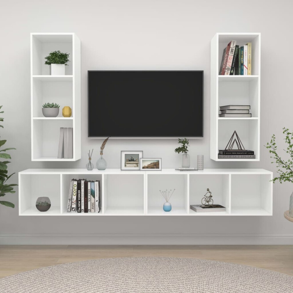 Vidaxl 4X Wall Mounted Tv Cabinets White Engineered Wood Hifi Tv Stand Unit