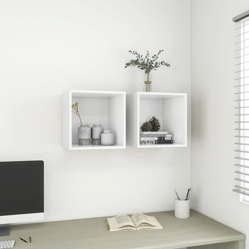 Vidaxl 2X Wall Cabinets White Engineered Wood Hanging Floating Cabinet Shelf
