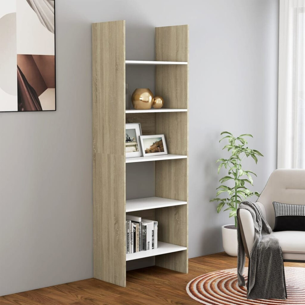 vidaXL Book Cabinet White and Sonoma Oak Chipboard Bookcase Standing Shelf