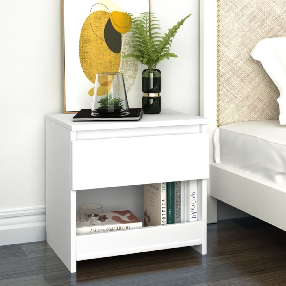 Vidaxl Bedside Cabinet White Engineered Wood Nightstand Bed Drawer Cabinet