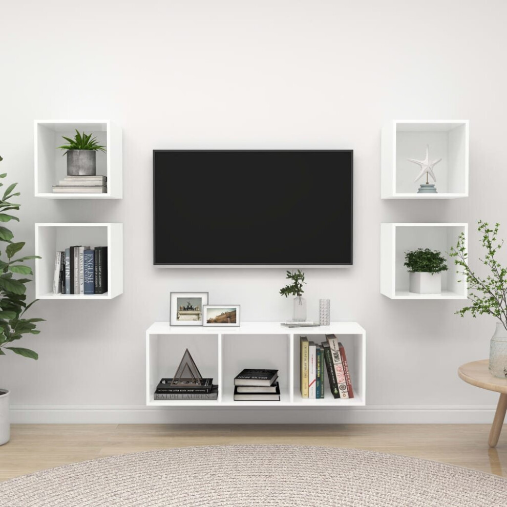 Vidaxl Tv Cabinet Set 5 Piece White Engineered Wood Hanging Tv Unit Cabinet